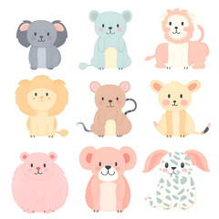Set of cute cartoon animals. Vector illustration isolated on white background.