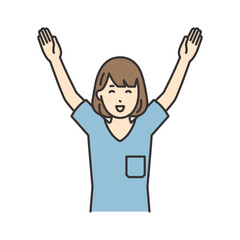 万歳をする看護師の女性のイラスト