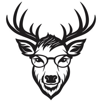 Vector image of an deer in cartoon, doodle style. Black and white. Logo, icon style