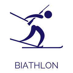 Summer sports icons. Vector isolated pictograms on white background with the names of sports disciplines. Olympic game. Biathlon - obrazy, fototapety, plakaty
