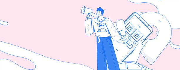 Flat vector concept operation hand-drawn illustration of people taking a taxi
