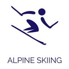 Summer sports icons. Vector isolated pictograms on white background with the names of sports disciplines. Olympic game. Alpine skiing - obrazy, fototapety, plakaty