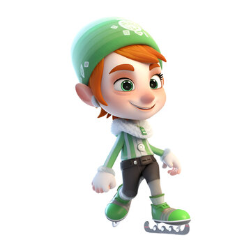 3D Render of a Toon Figure Skating with Clipping Path