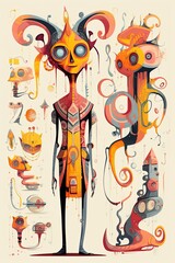 Abstract poster design of a humanoid creature. In style of a surreal art, graphic sketch and doodle. Ai Generative