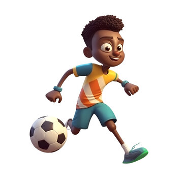 3D Render of an african american boy with soccer ball