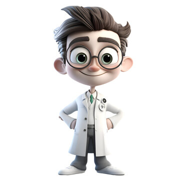 3D Render of a cartoon character with stethoscope and glasses