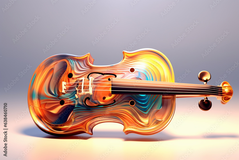 Fototapete An abstract geometric style rendering of a Violin, with its curved body and strings composed of intersecting geometric shapes and soft, soothing color gradients. Generative AI technology