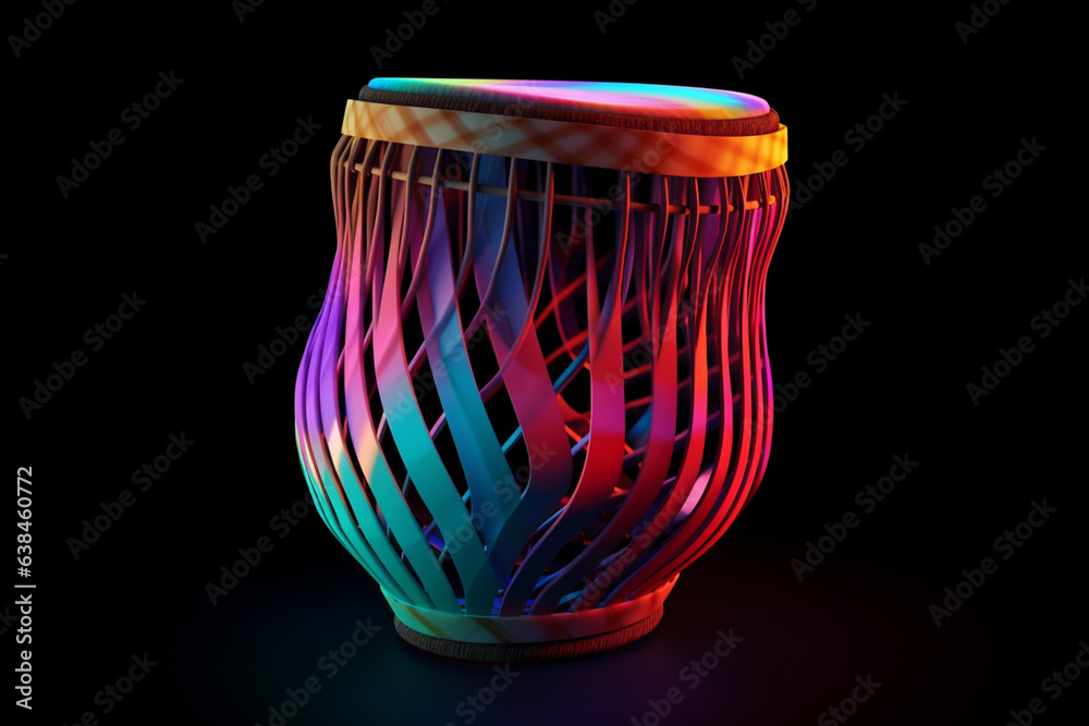 Fototapete An abstract geometric style rendering of a Djembe, with its curved body and strings composed of intersecting geometric shapes and soft, soothing color gradients. Generative AI technology