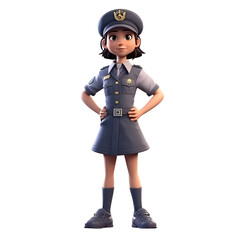 3D Render of a Little Police Girl isolated on white background.