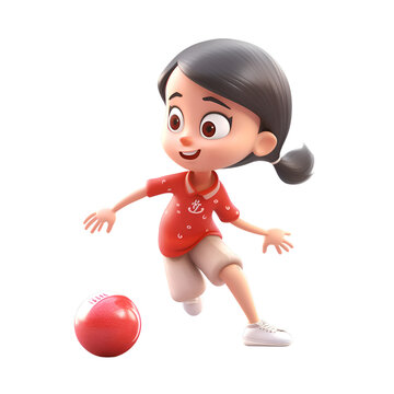 3d illustration of a little girl playing football. isolated white background