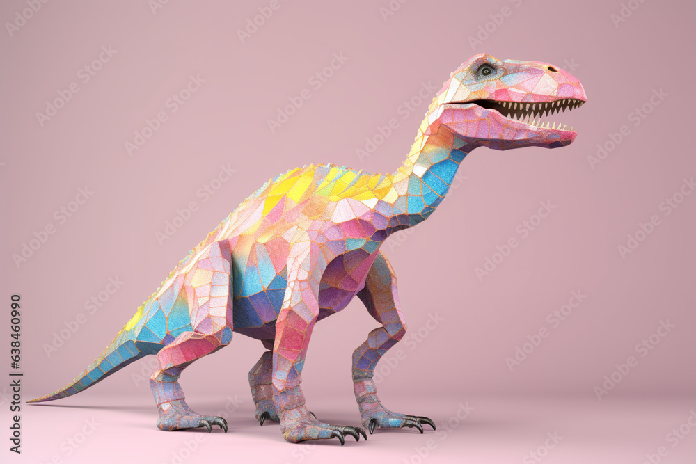 Poster a pastel-colored geometric-style baryonyx artwork with intricate geometric shapes and soft pastel hu