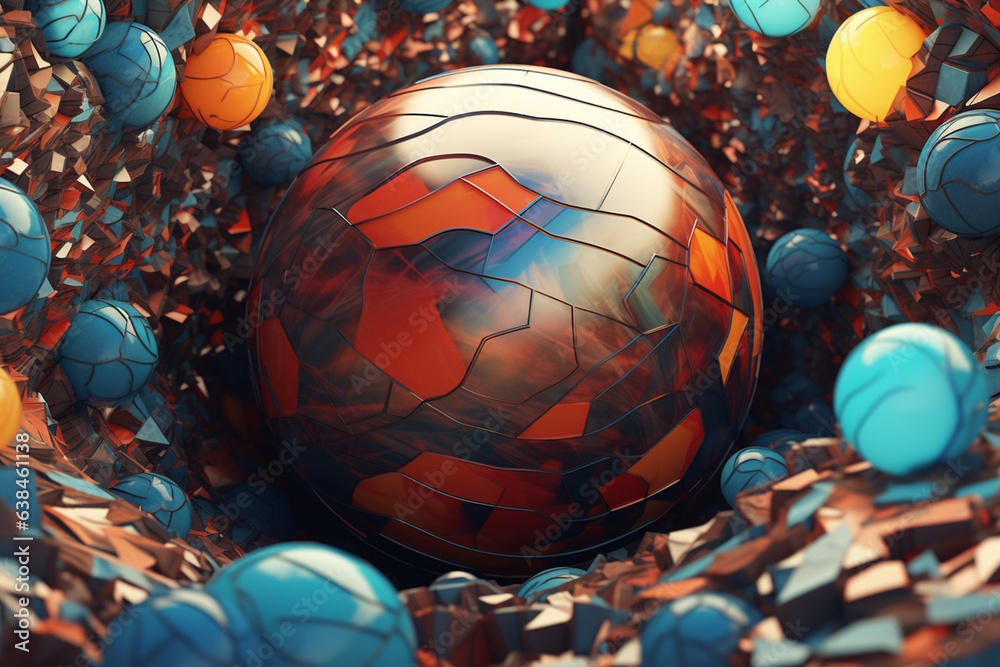 Poster a geometrically inspired planet with intersecting lines and geometric forms. generative ai technolog