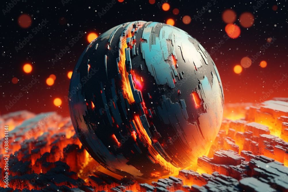 Fototapete an abstract planet with intersecting geometric shapes and translucent layers, creating a sense of depth and mystery in the cosmic expanse. Generative AI technology