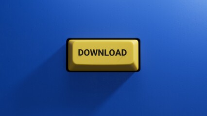 download.3D illustration of button of keyboard of a modern computer.Light yellow button.3D rendering on blue background.
