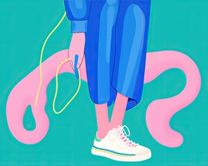 Woman and her sneakers, colorful cool abstract grunge illustration made with Generative AI 