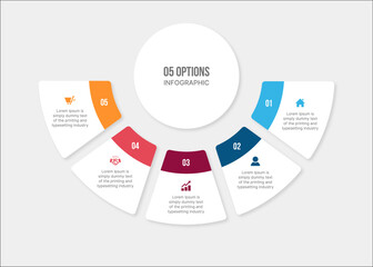 Creative Circle Infographic Template Design with 5 Steps Options