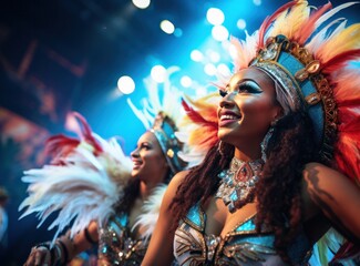 Obraz premium Girl with feathers dressed up at carnival