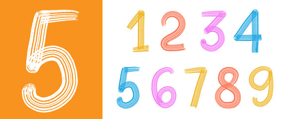 Hand Drawn Numbers Set. Decorative Numerals Count