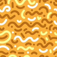 Seamless abstract pattern on orange background. Vector doodle image. Graphic linear wallpaper.