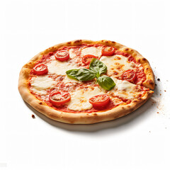 Tasty vegetarian pizza with cherry tomatoes, mozzarella cheese and fresh oregano. Close up