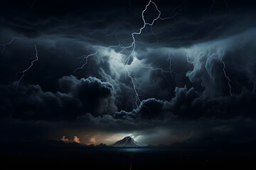 Nocturnal Lightning thunderstorms, Dramatic Clouds over Mountains and Oceans