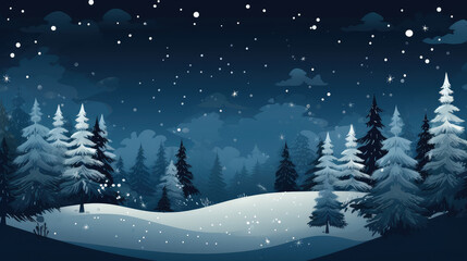 Pine trees and a sky full of stars in the snow outdoors in winter