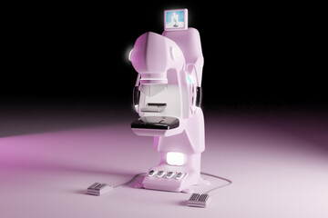 Mammogram device  for screening breast cancer in hospital on pink background. 3D rendering.