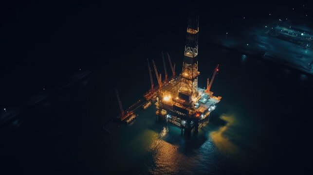 A large offshore platform being worked on at night