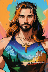 Naklejka na ściany i meble Multicolored Jesus Christ illustration in comic book style 