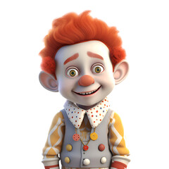 3D rendering of a cartoon clown isolated on white background with clipping path