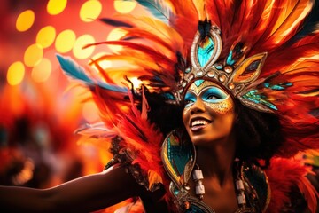 A striking depiction of a woman at Rio de Janeiro's carnival, merging beauty, fashion, and the...