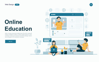 Online education concept.Online learning with platform and resources.Vector illustration.