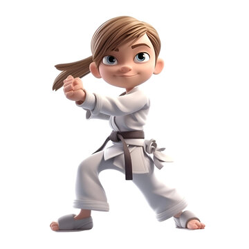 3D rendering of a cute little boy practicing taekwondo