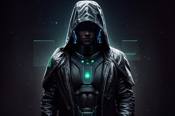 Fototapeta premium Android in matrix space. Artificial intelligence in a female form. Generative AI.