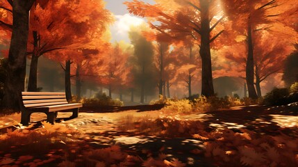 A Forest Landscape in Autumn: Autumn's Leafy Canopy, generative AI