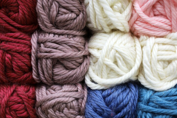 Colorful balls of wool, yarn for knitting and needlework
