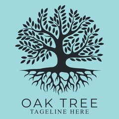 oak tree silhouette icon vector logo design.