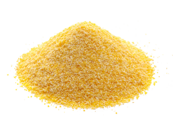 Corn polenta, uncooked isolated on white, side view