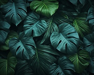 A exotic a dark tropical leaf background-Generative AI