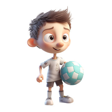 3D rendering of a cute boy with soccer ball isolated on white background