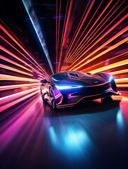 Abstract sport car on the neon background