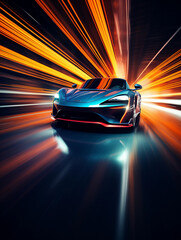 Abstract sport car on the neon background