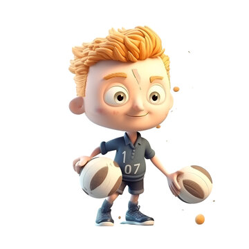 3D Render of a Little Boy with a Soccer Ball on White Background