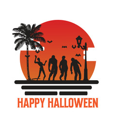 Flat Halloween background with haunted house