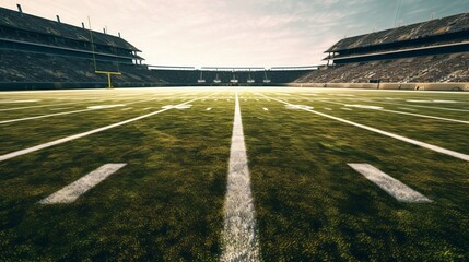 American football stadium with white marking lines. 3D Rendering.