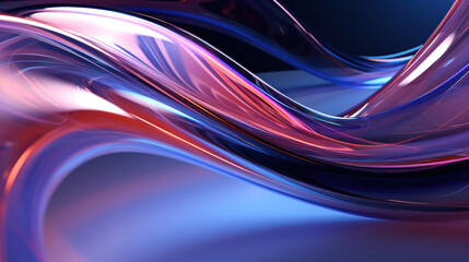 Futuristic Design: Smooth Flowing Shapes in pink and blue Transparent Glass 3D Render - Modern Abstract Wallpaper