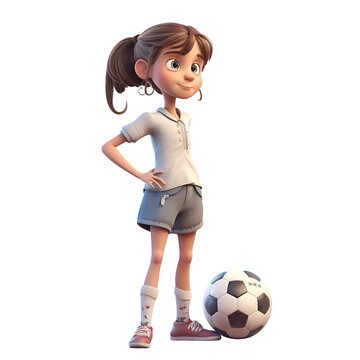 3D digital render of a little girl with soccer ball isolated on white background