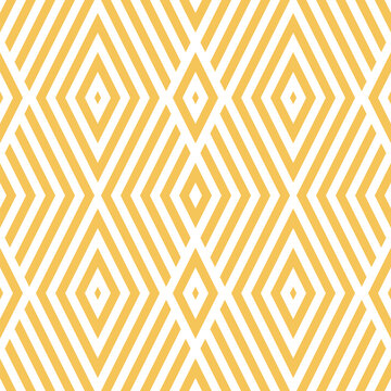 Vector geometric line seamless pattern. Abstract graphic background with stripes, lines, rhombuses, chevron. Simple yellow texture. Retro vintage style ornament. Repeat geo design for decor, print