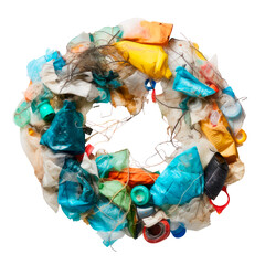 A circle frame made up of plastic debris. Save the planet.