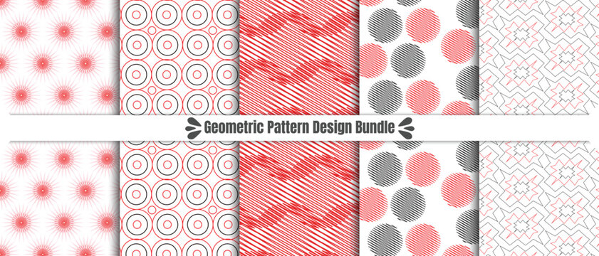 Geometric Seamless Patterns, 5 variations of pied de poule print, Vector set with abstract geometric ornament, lines, stripes, grid, lattice.